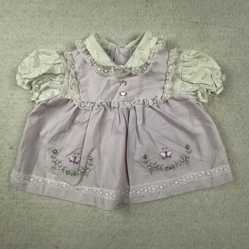 Vintage Cradle Togs Lavender Baby Dress Embroidered Butterfly Lace Trim 6-9M
